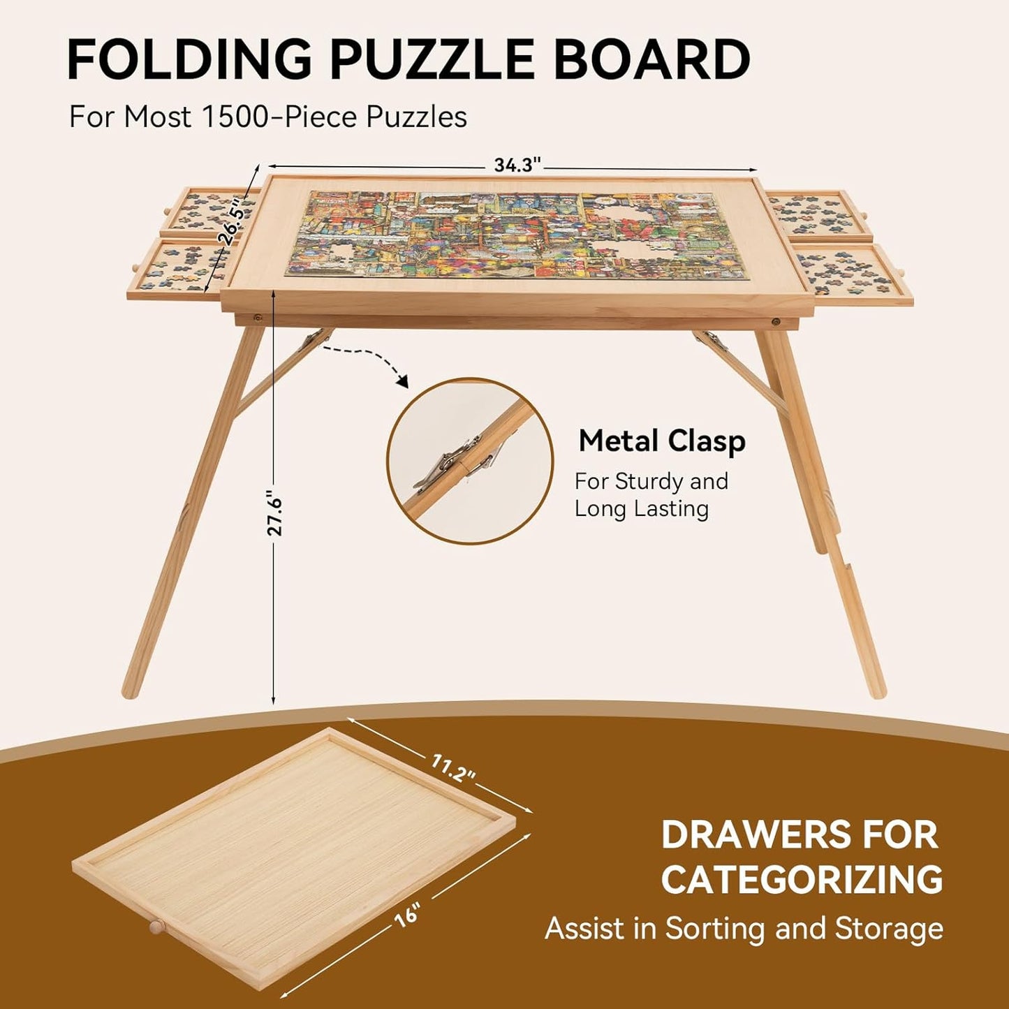 Cosmo Thrift Puzzle Table with Drawers – Storage Tabletop for Jigsaw Enthusiasts