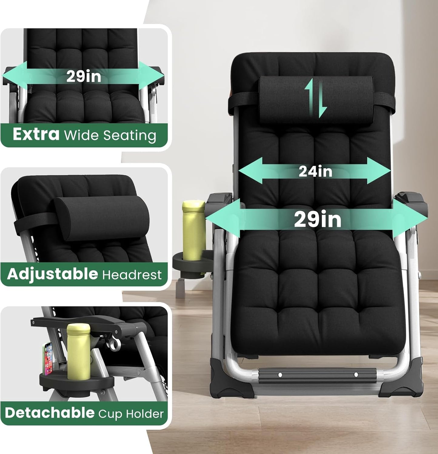 Cosmo Thrift Reclining Outdoor Chair for Seniors – Adjustable Folding Lounger, Holds 500 LB