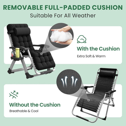 Cosmo Thrift Reclining Outdoor Chair for Seniors – Adjustable Folding Lounger, Holds 500 LB