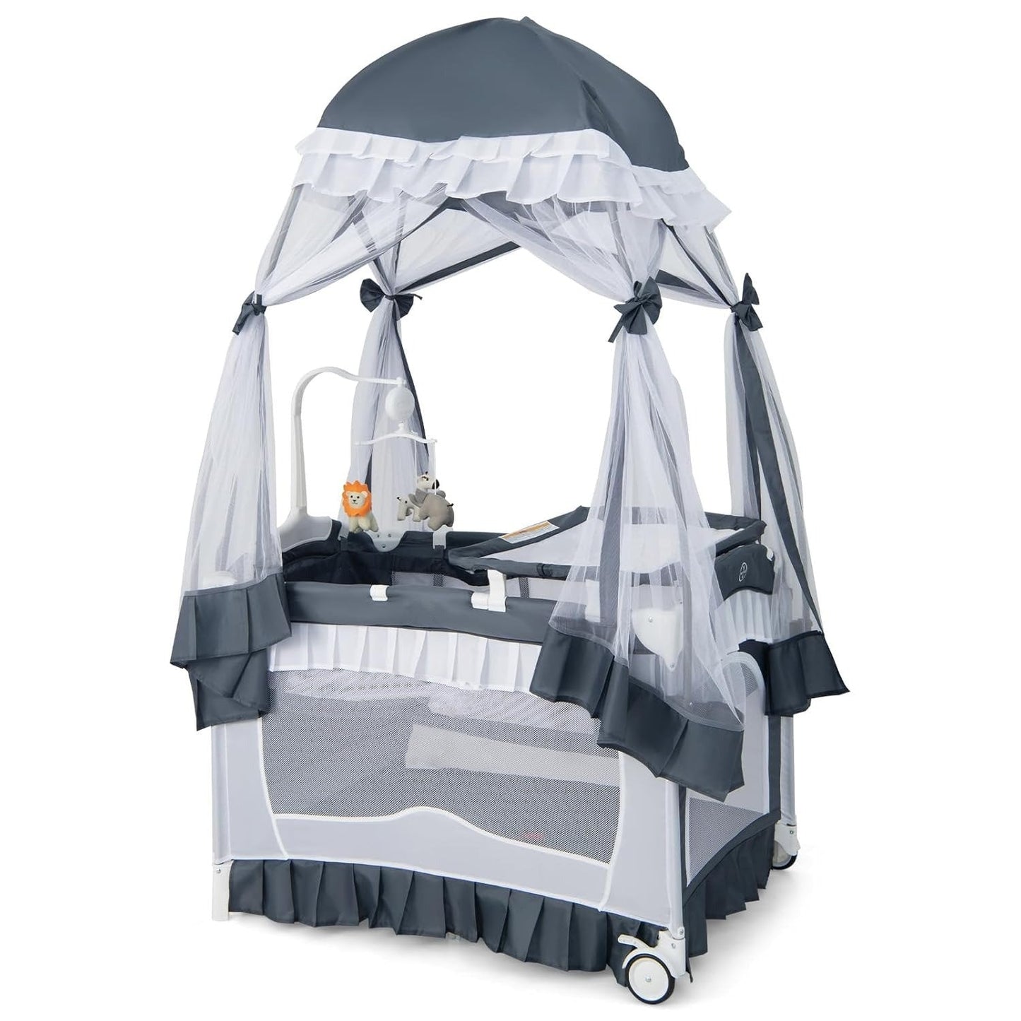 Cosmo Thrift Portable Baby Playard Crib Bassinet Bed with Table, Canopy & Music Box
