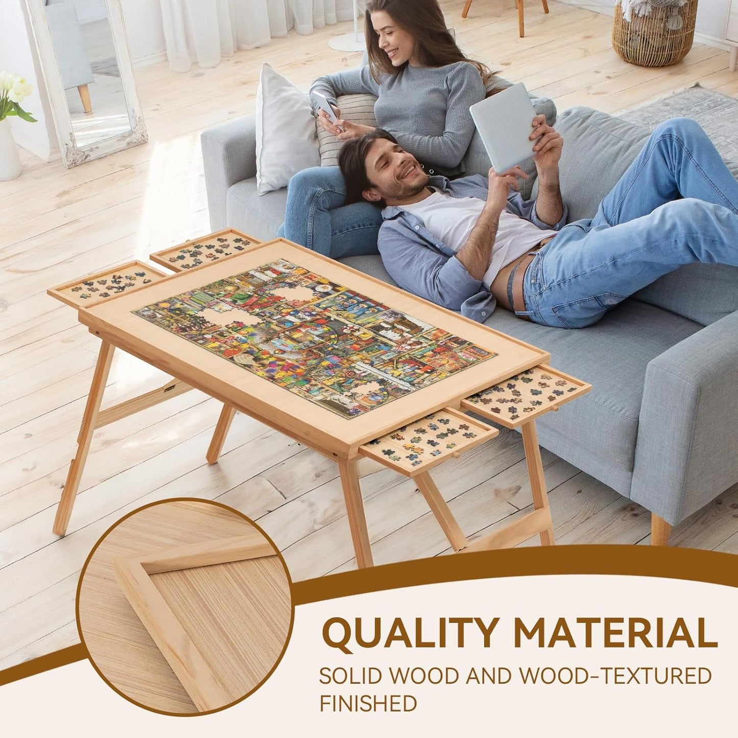 Cosmo Thrift Puzzle Table with Drawers – Storage Tabletop for Jigsaw Enthusiasts