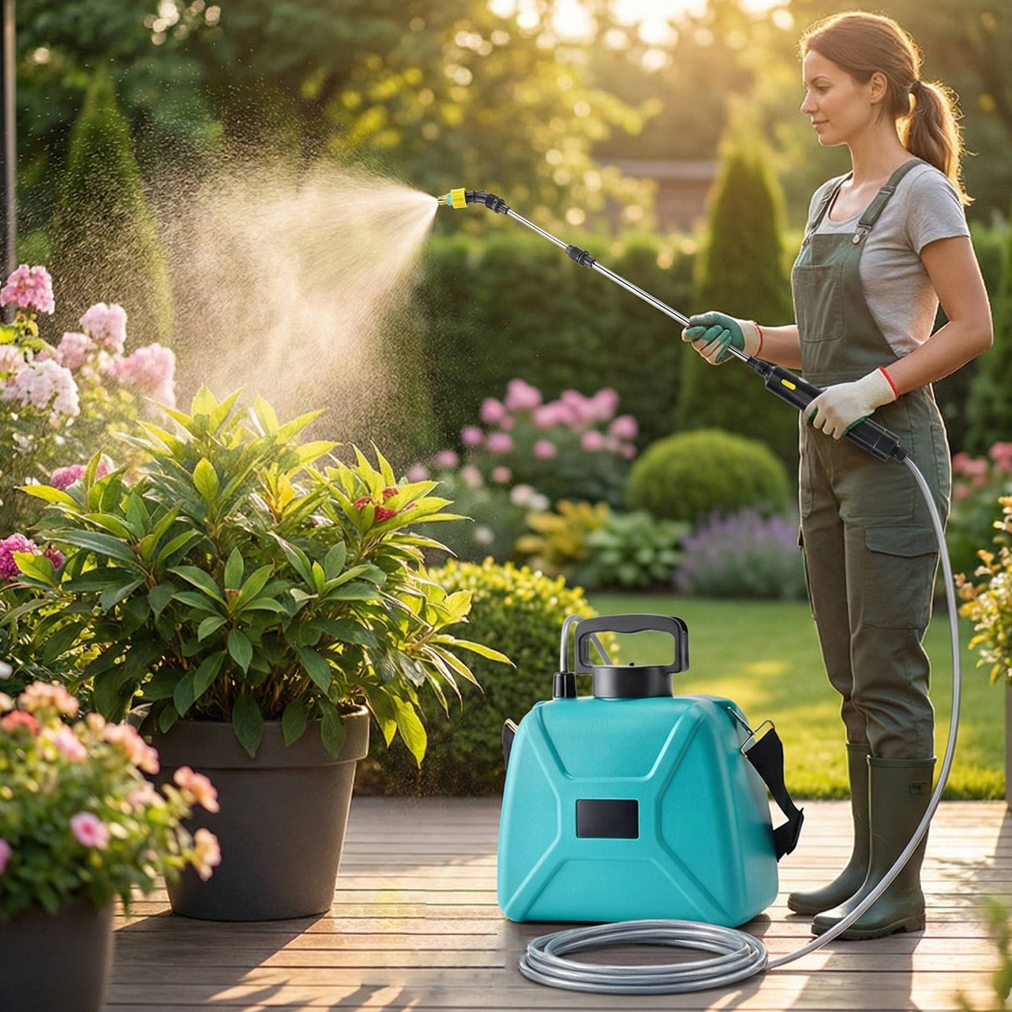 Cosmo Thrift Rechargeable Electric Garden Sprayer 5L, Battery Powered Plant Sprayer with 3 Nozzles