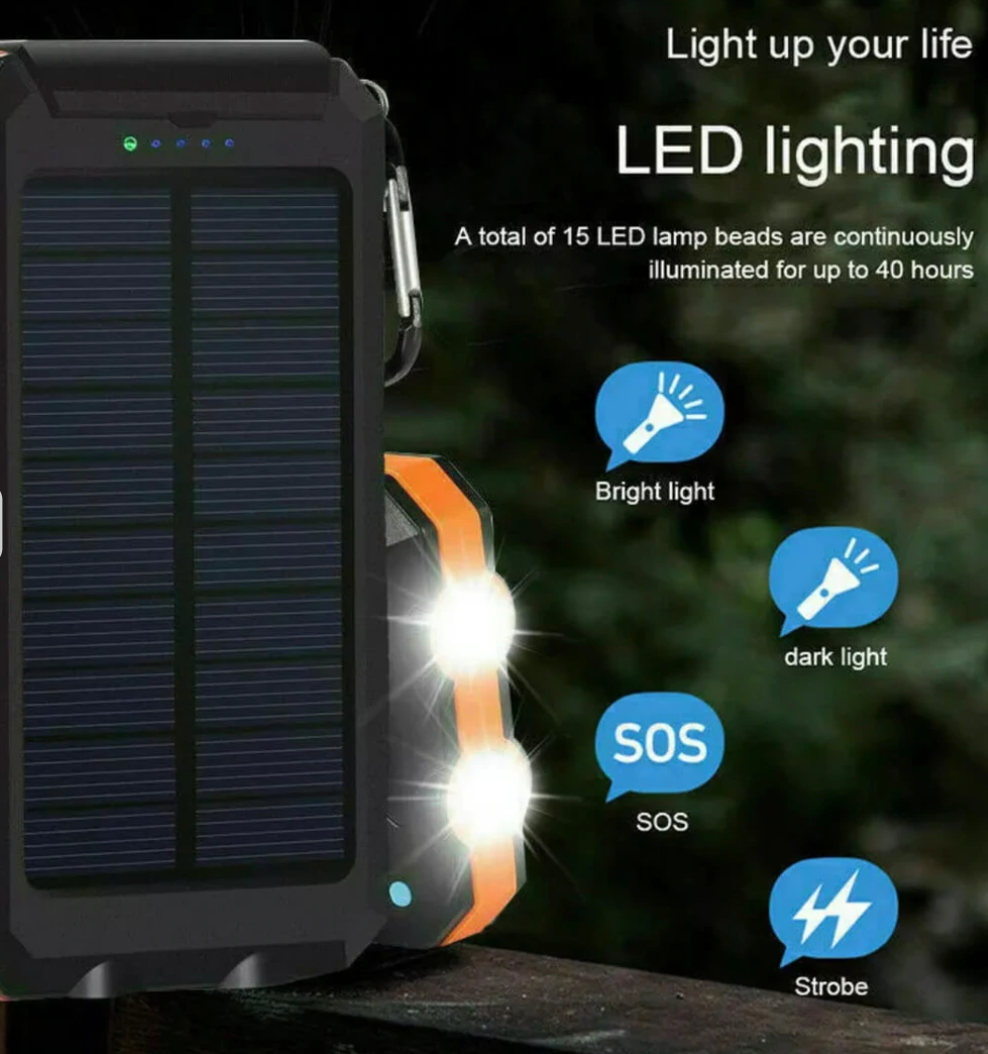 Cosmo Thrift Solar Power Bank – 500000mAh Portable Waterproof Outdoor Charger with Dual USB & LED Light