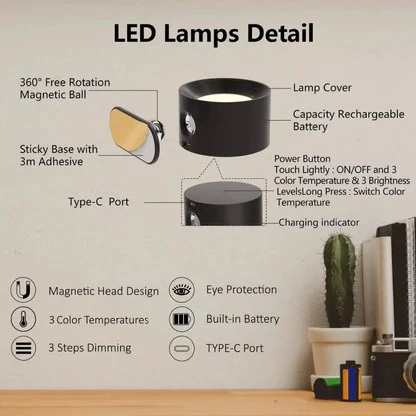 Cosmo Thrift Rechargeable Wall Light with 360° Rotation