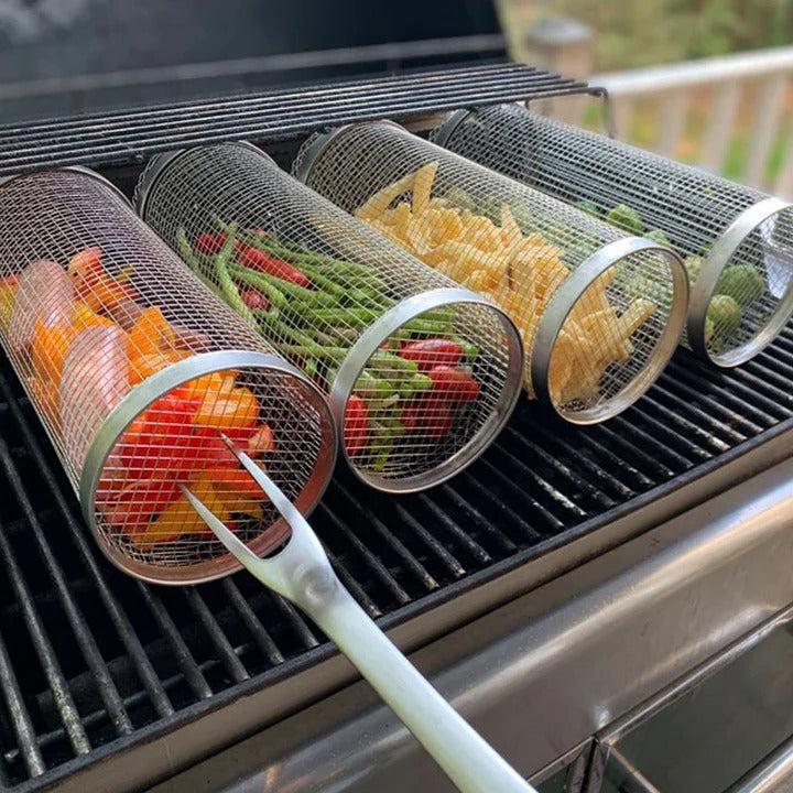 Cosmo Thrift Rolling Barbecue Grill Basket – Locking Latch & Rotating Design
