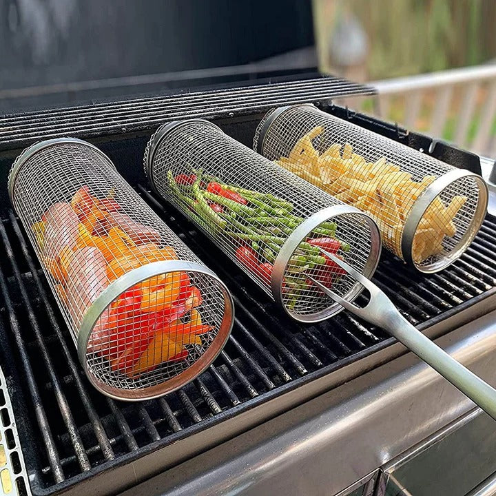 Cosmo Thrift Rotating Rolling Barbecue Grill Basket With Locking Latch