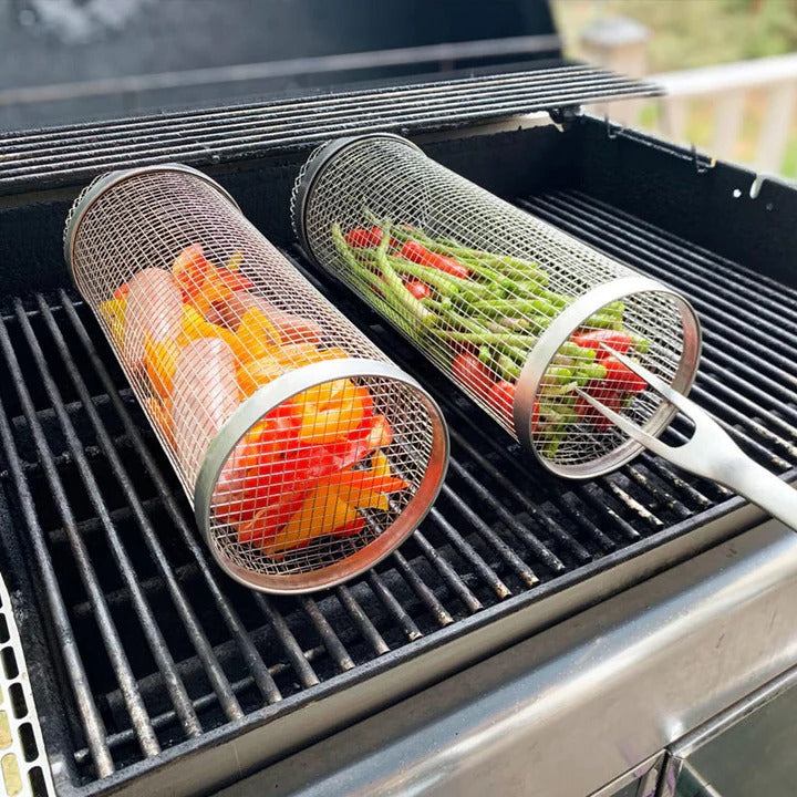 Cosmo Thrift Rolling Barbecue Grill Basket – Locking Latch & Rotating Design