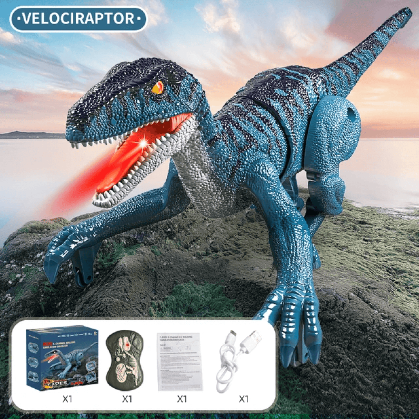 Cosmo Thrift Remote Control Dinosaur Toy – Realistic RC Velociraptor T-Rex with Sounds, Lights & Movements
