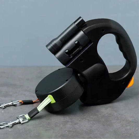 Cosmo Thrift Dual Dog Leash with LED Light – 360° Tangle-Free Swivel & Shock Absorbing Bungee