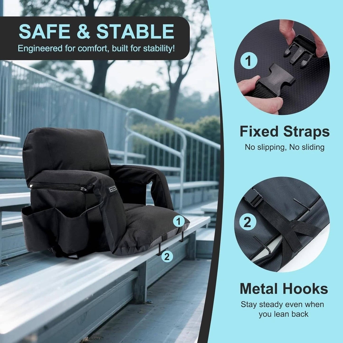 Cosmo Thrift Stadium Seat with Heat & Back Support – Portable Padded Bleacher Cushion Chair