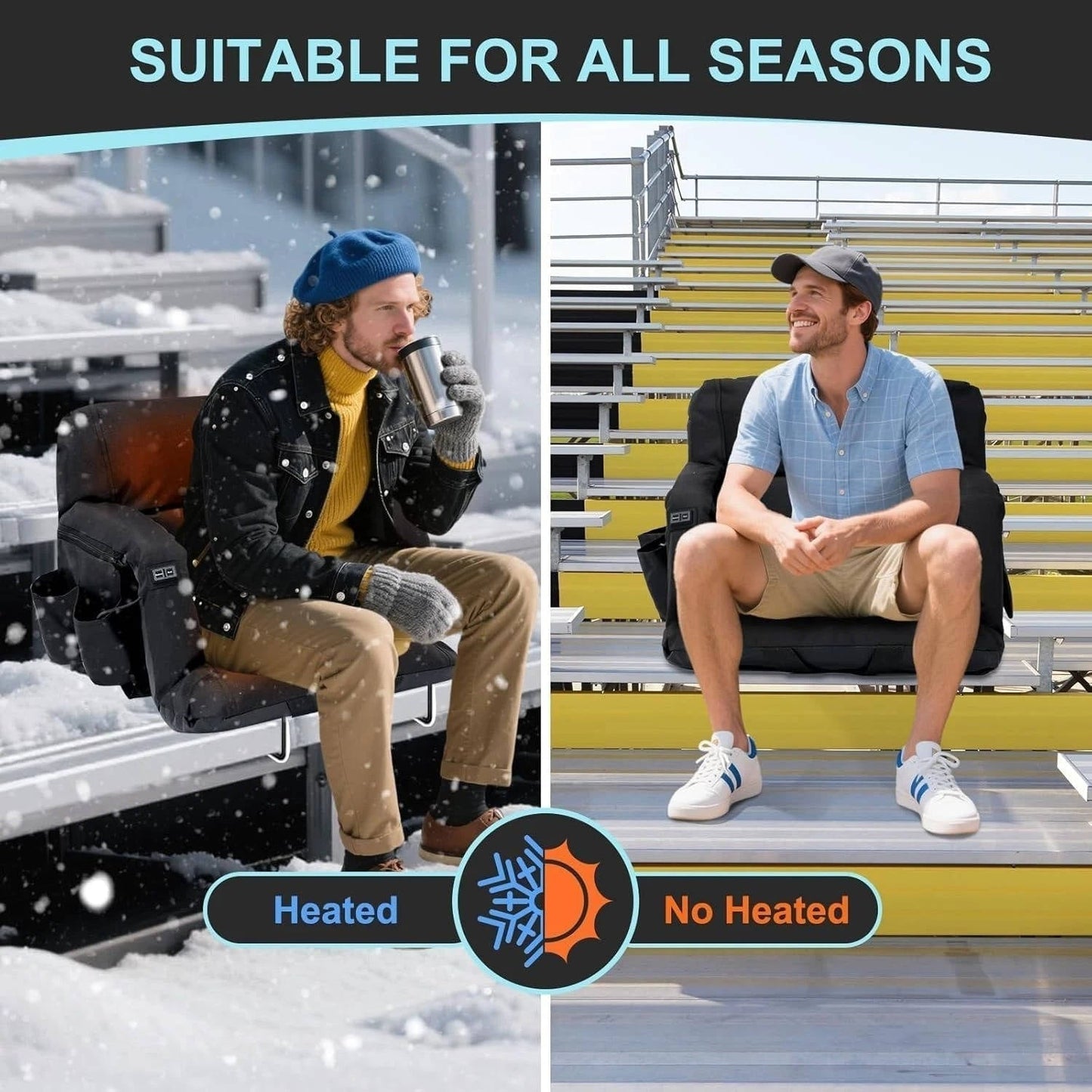 Cosmo Thrift Stadium Seat with Heat & Back Support – Portable Padded Bleacher Cushion Chair