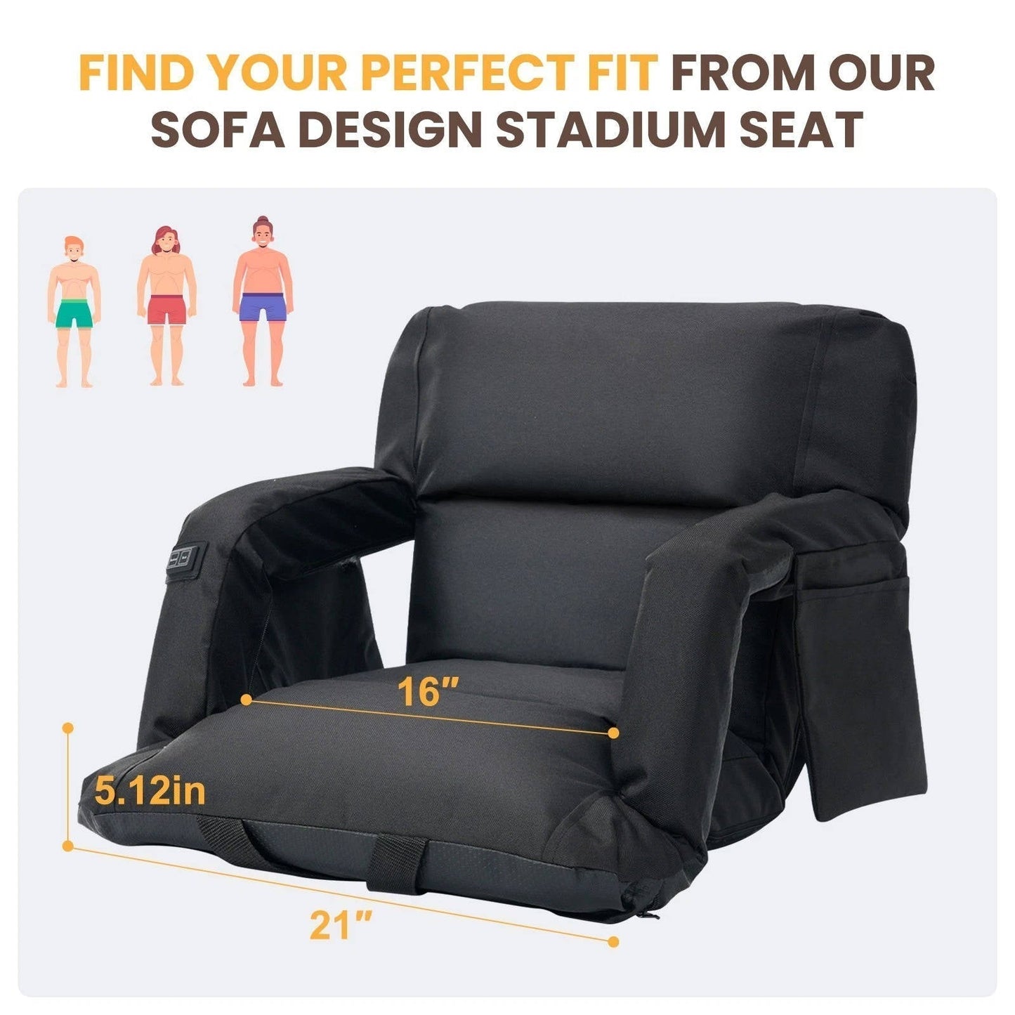 Cosmo Thrift Stadium Seat with Heat & Back Support – Portable Padded Bleacher Cushion Chair
