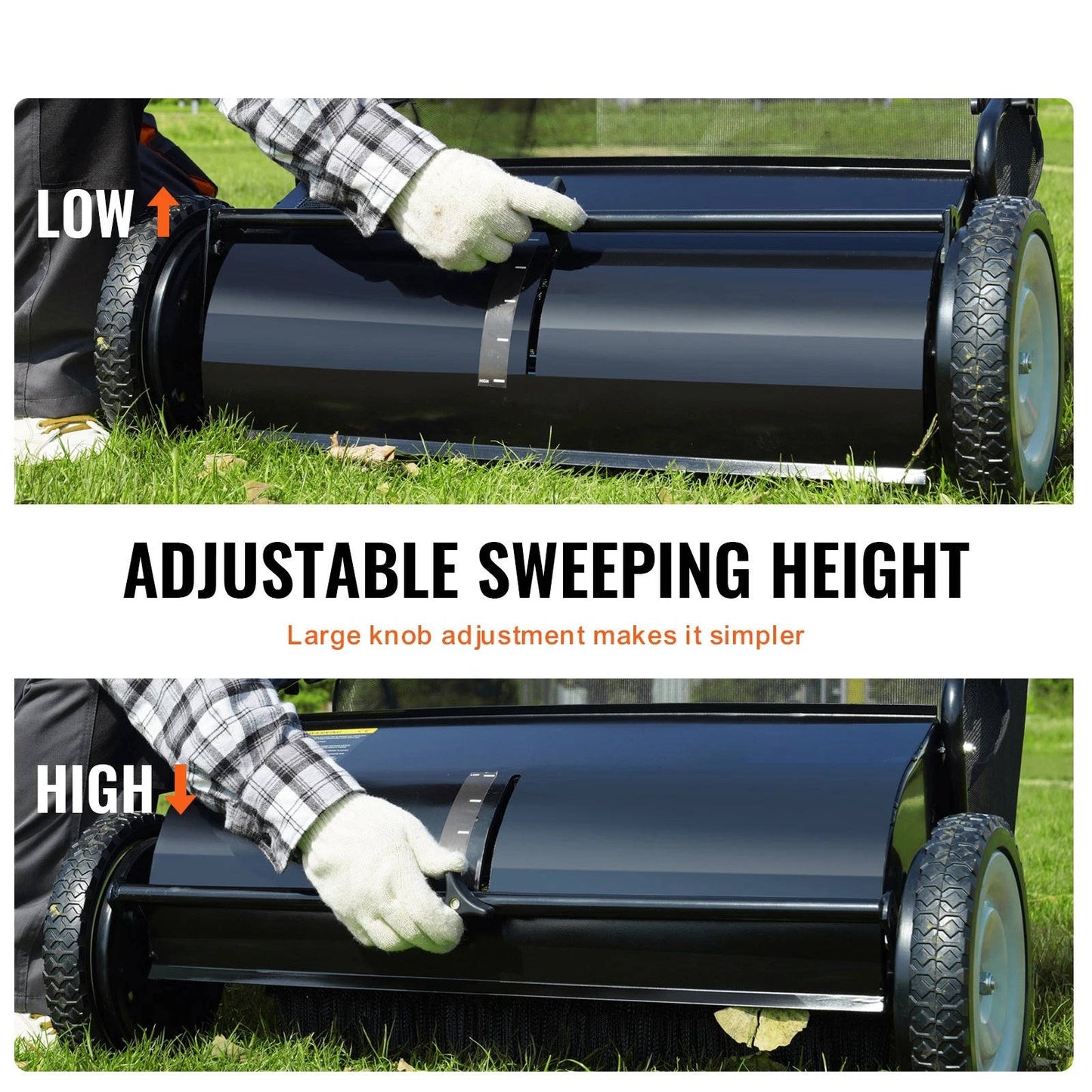 Cosmo Thrift Push Lawn Sweeper 26 Inch 7 Cu Ft Leaf Collector with Adjustable Height