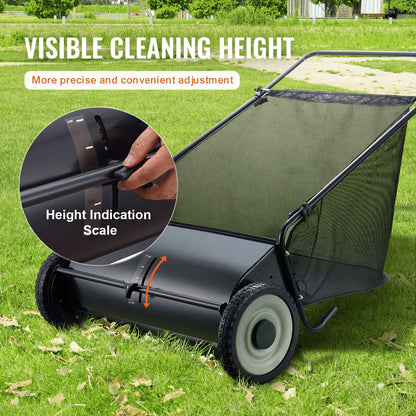 Cosmo Thrift Push Lawn Sweeper 26 Inch 7 Cu Ft Leaf Collector with Adjustable Height