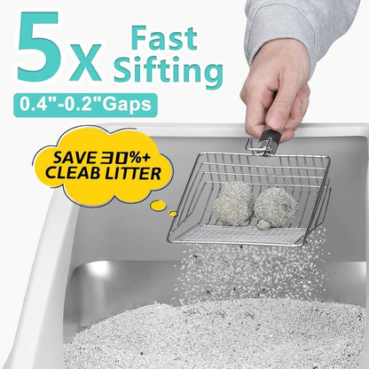 Cosmo Thrift Stainless Steel Cat Litter Box – Enclosed with Lid, Metal Scoop & Mat Included