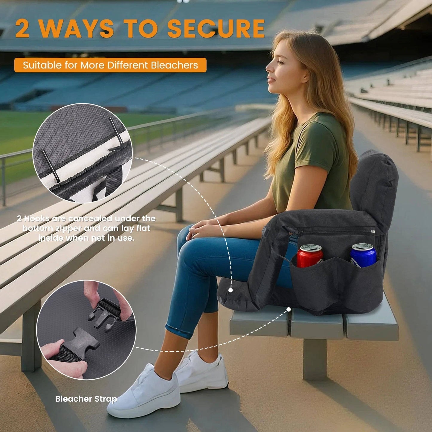 Cosmo Thrift Stadium Seat with Heat & Back Support – Portable Padded Bleacher Cushion Chair