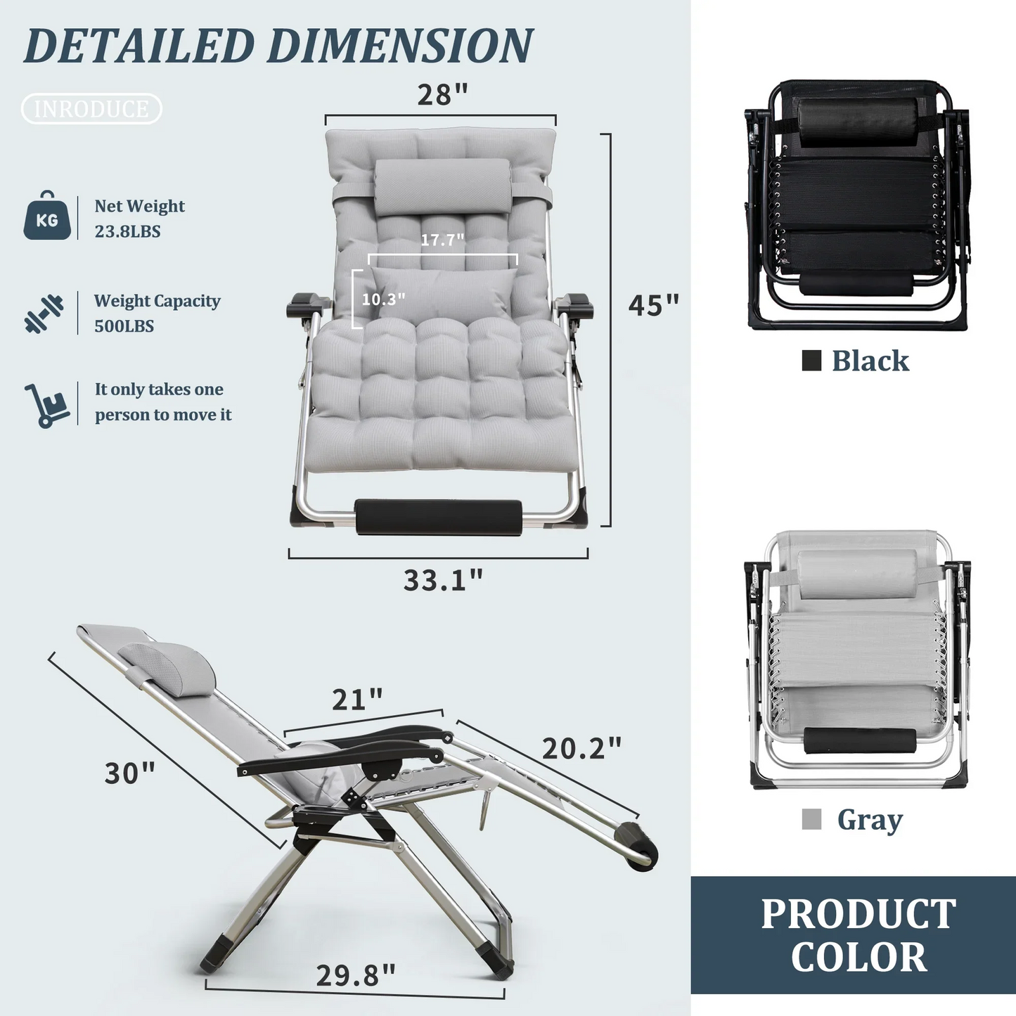 Cosmo Thrift Reclining Outdoor Chair for Seniors – Adjustable Folding Lounger, Holds 500 LB