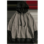 Men’s double layer look loose fit pullover hoodie front view
