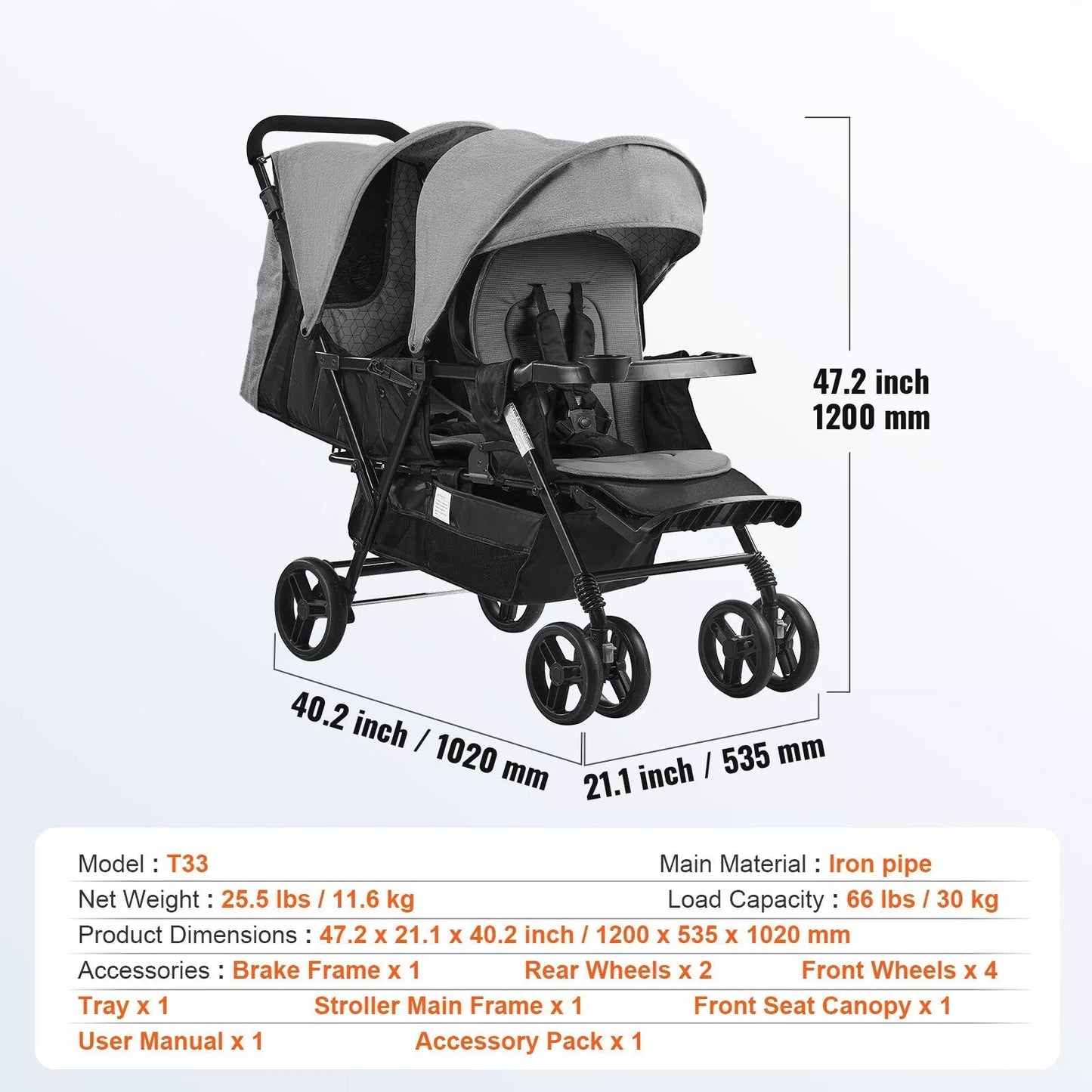 Cosmo Thrift Foldable Double Stroller